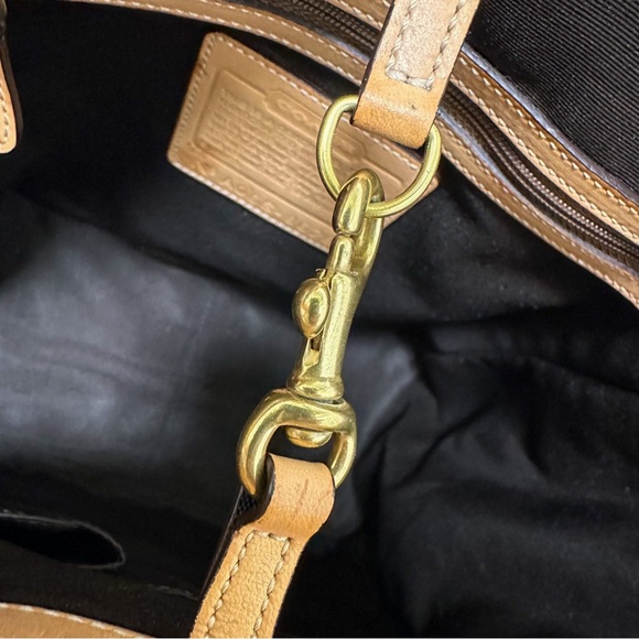 Coach Signature Canvas Vintage Tote Gold Snakeskin Embossed Leather - Picture 9 of 14